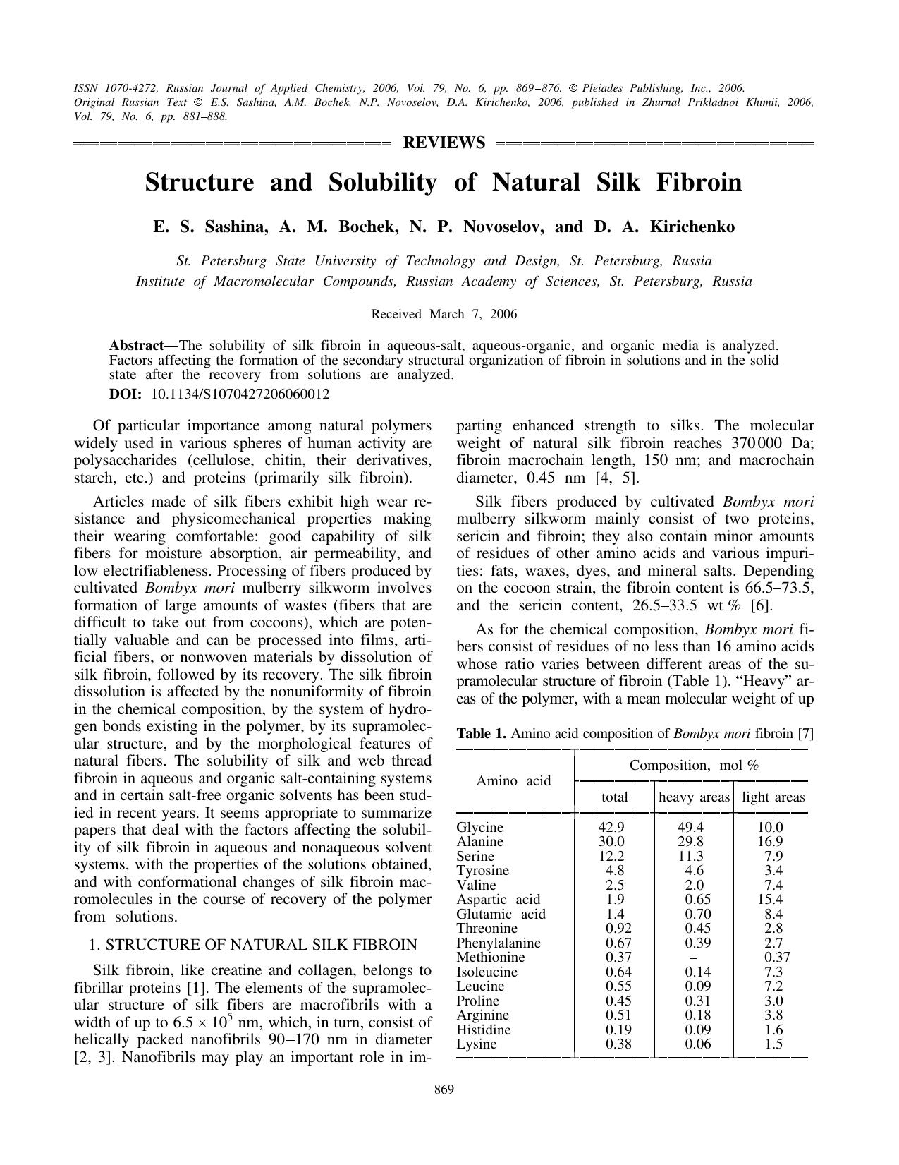 Structure and solubility of natural silk fibroin by Unknown