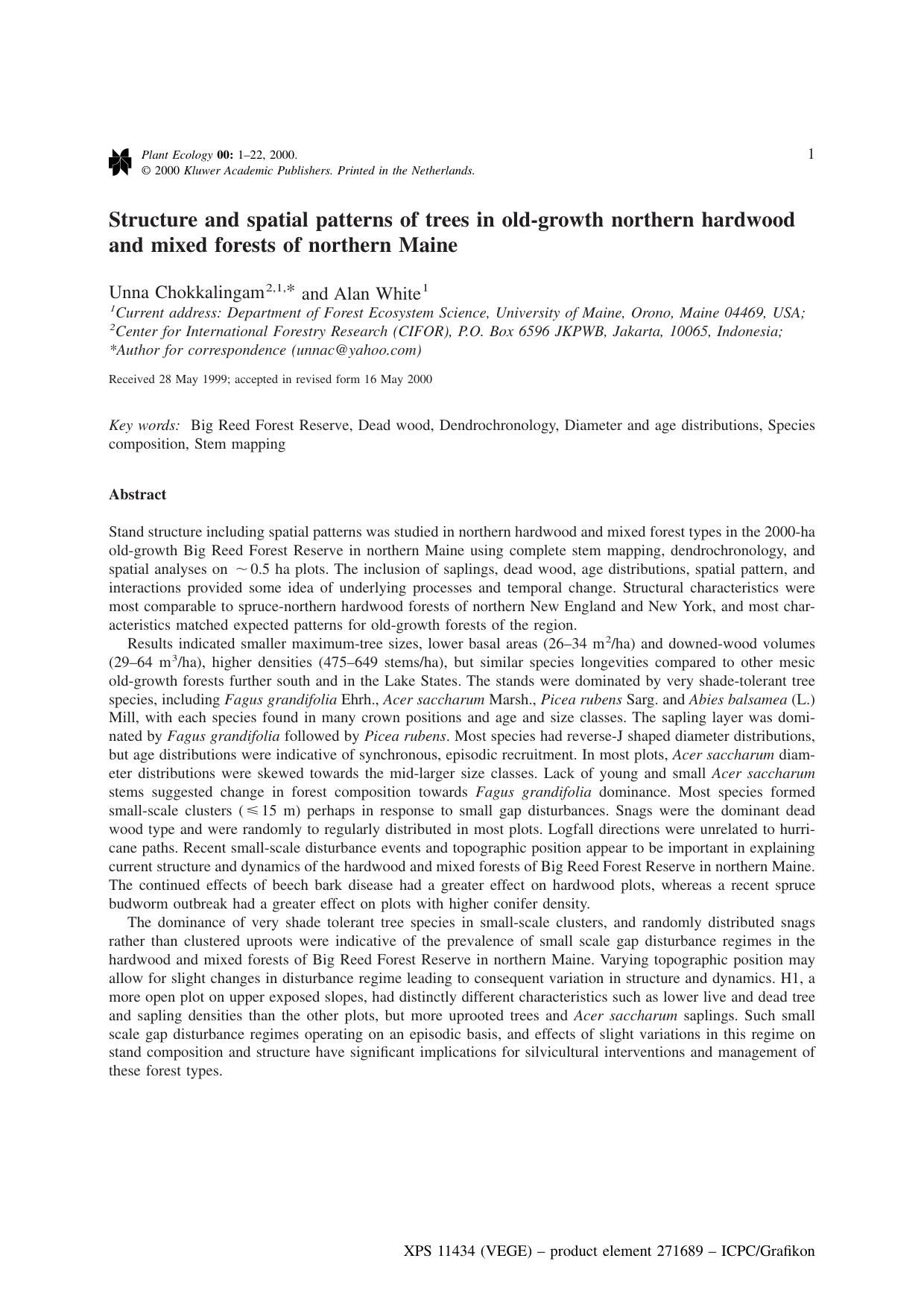 Structure and spatial patterns of trees in old-growth northern hardwood and mixed forests of northern Maine by Unknown