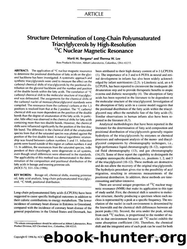 Structure determination of long-chain polyunsaturated triacylgyycerols by high-resolution <Superscript>13 <Superscript>C nuclear magnetic resonance by Unknown