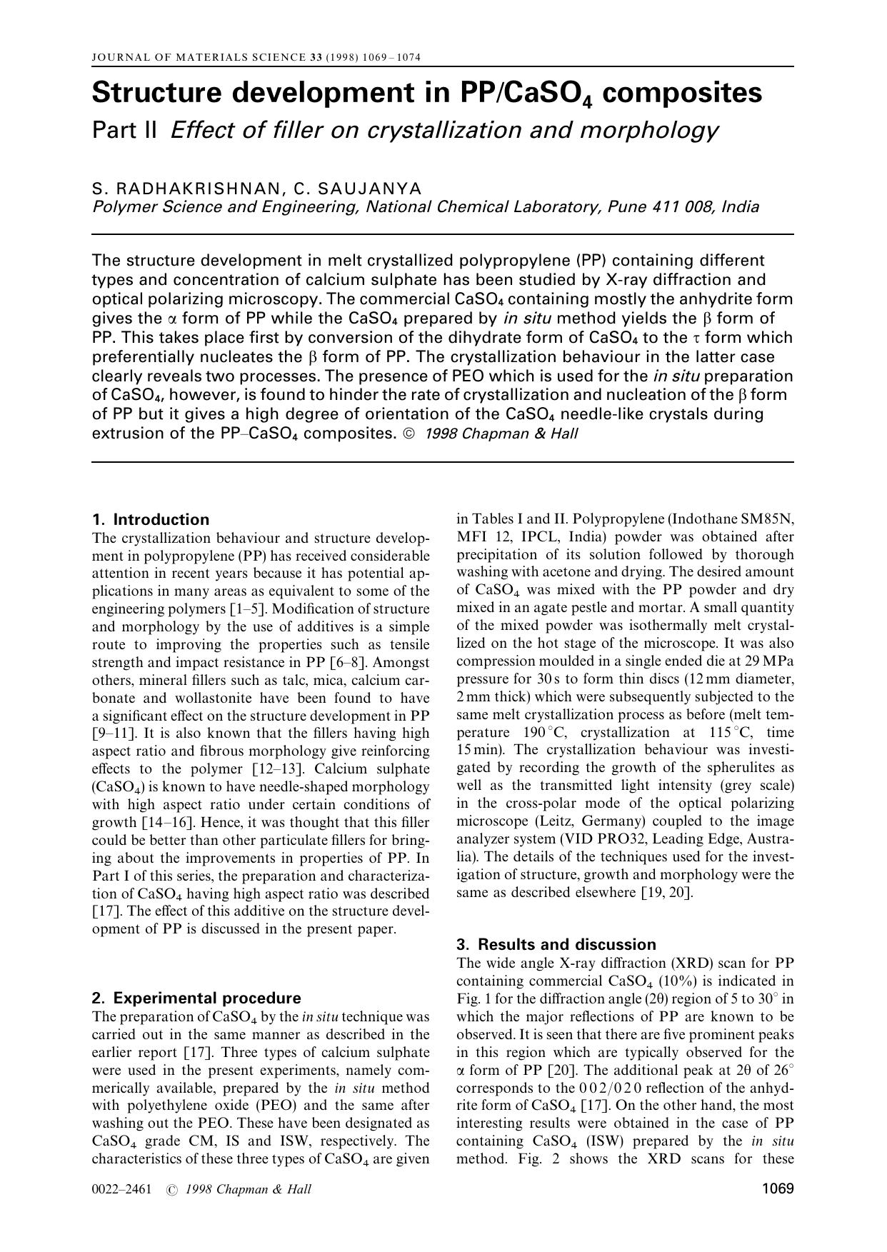 Structure development in PPCaSO2 composites: Part II Effect of filler on crystallization and morphology by Unknown