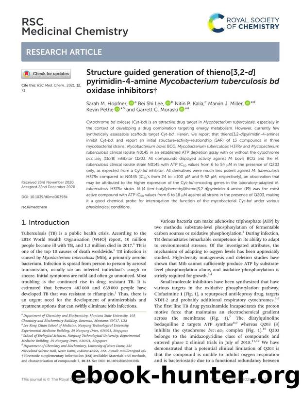 Structure guided generation of thieno[3,2-d]pyrimidin-4-amine Mycobacterium tuberculosisbd oxidase inhibitors by unknow