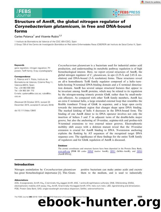 Structure of AmtR, the global nitrogen regulator of Corynebacterium glutamicum, in free and DNAâbound forms by Unknown