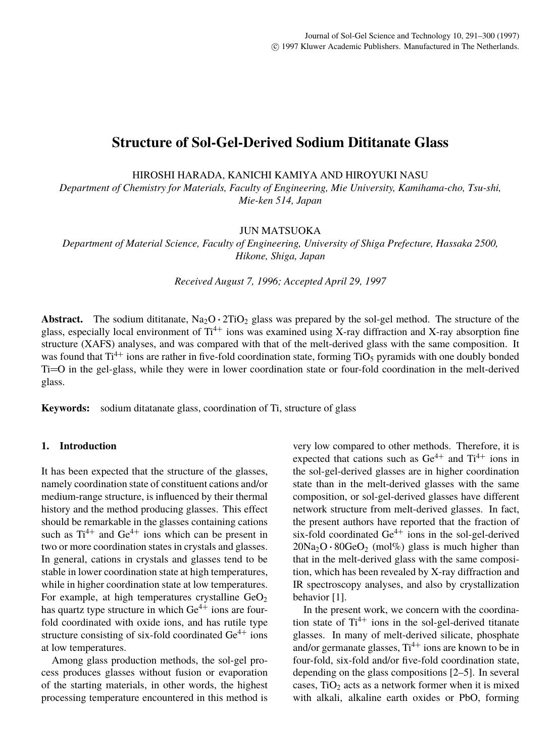 Structure of Sol-Gel-Derived Sodium Dititanate Glass by Unknown