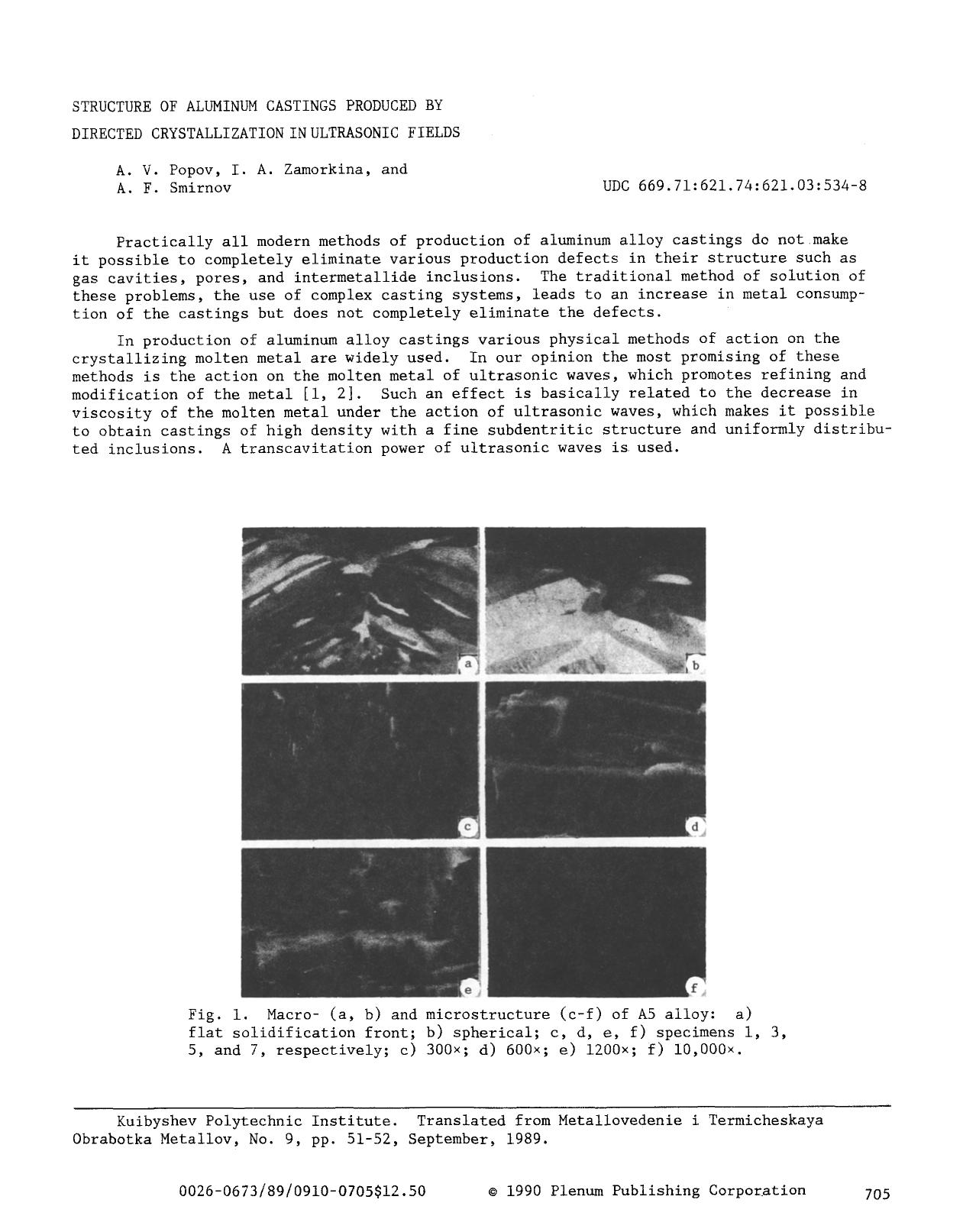 Structure of aluminum castings produced by directed crystallization in ultrasonic fields by Unknown