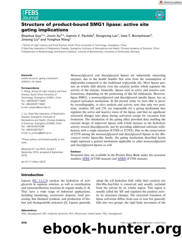 Structure of productâbound SMG1 lipase: active site gating implications by Unknown