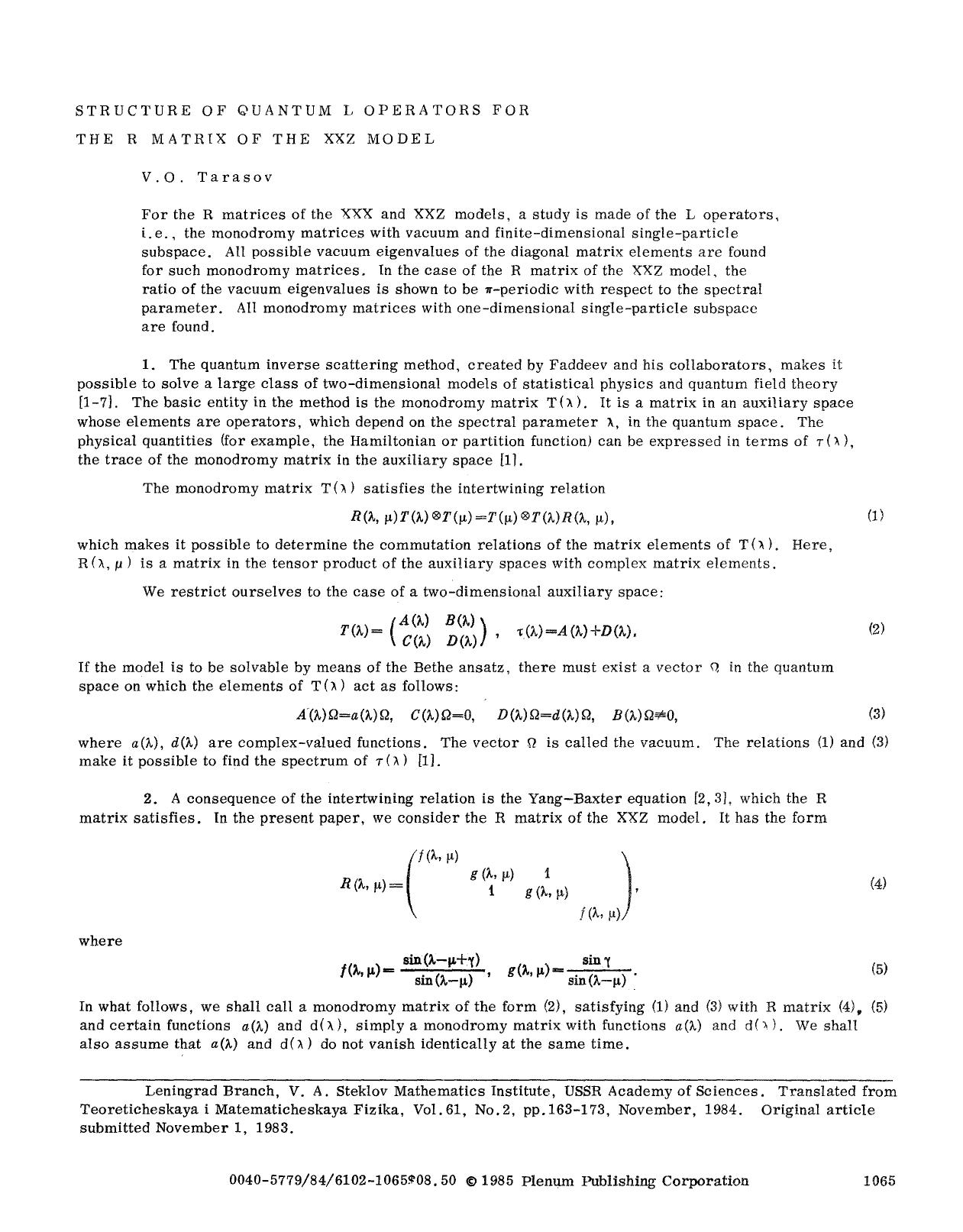Structure of quantum L operators for the R matrix of the XXZ model by Unknown
