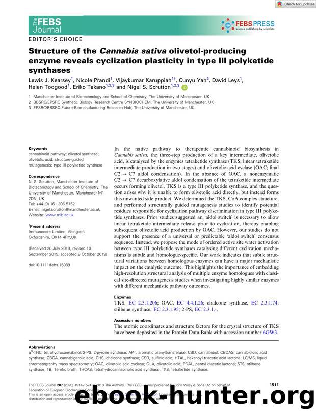 Structure of the CannabisÂ sativa olivetolâproducing enzyme reveals cyclization plasticity in type III polyketide synthases by Unknown