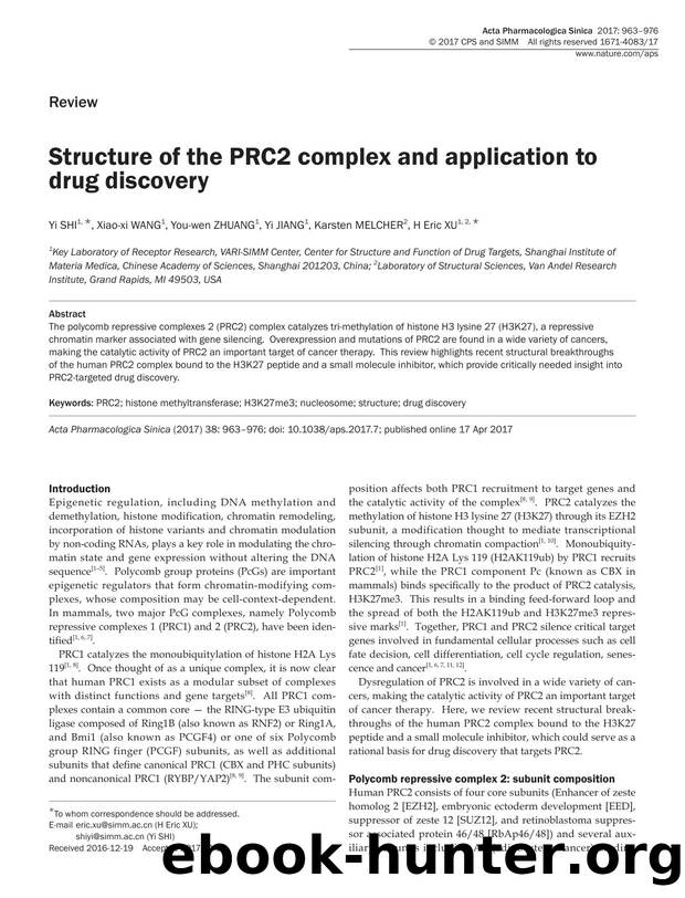 Structure of the PRC2 complex and application to drug discovery by Yi Shi & Xiao-xi Wang & You-wen Zhuang & Yi Jiang & Karsten Melcher & H Eric Xu
