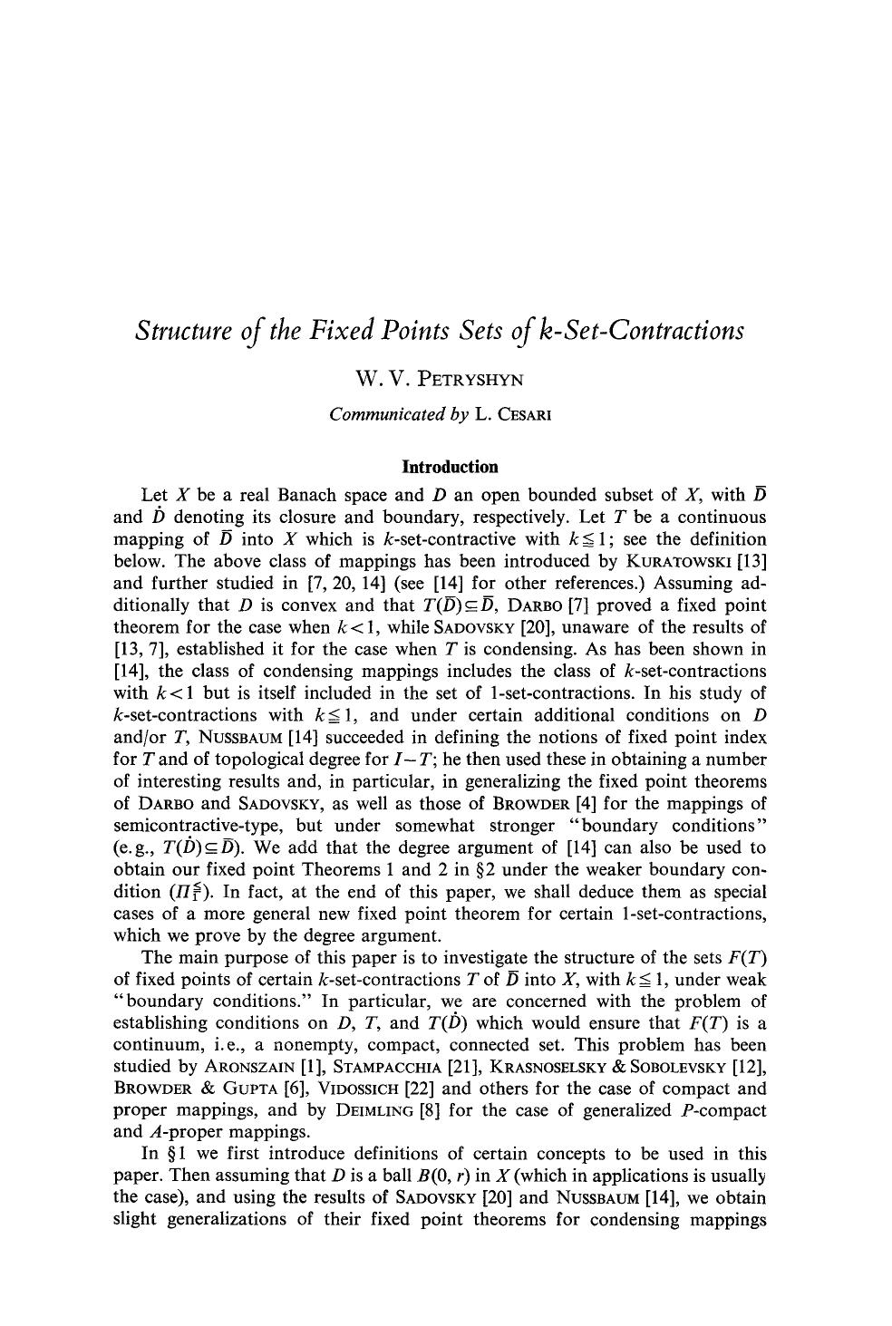 Structure of the fixed points sets of k-set-contractions by Unknown
