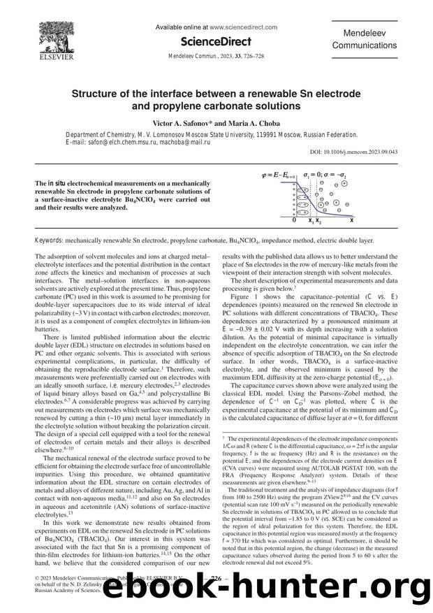 Structure of the interface between a renewable Sn electrode and propylene carbonate solutions by Victor A. Safonov & Maria A. Choba
