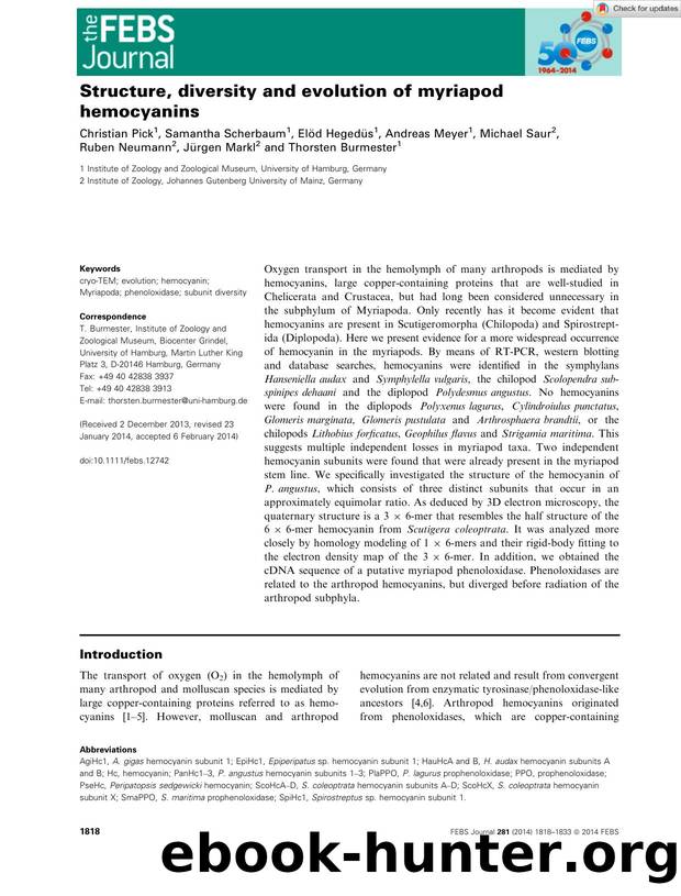 Structure, diversity and evolution of myriapod hemocyanins by Unknown