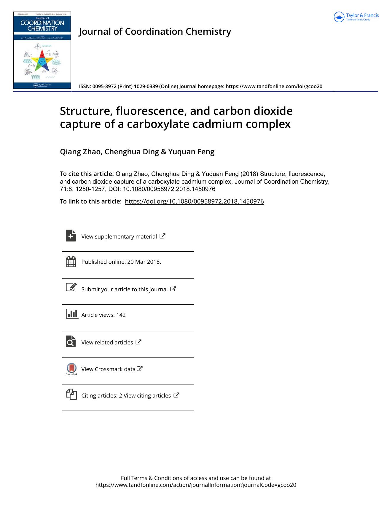 Structure, fluorescence, and carbon dioxide capture of a carboxylate cadmium complex by Qiang Zhao & Chenghua Ding & Yuquan Feng