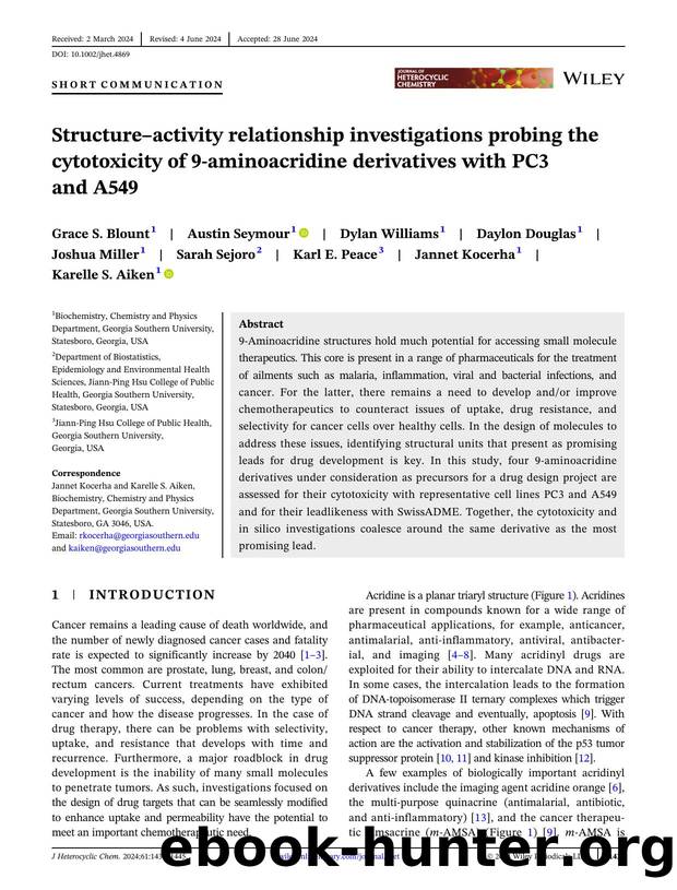 StructureâActivity Relationship Investigations Probing the Cytotoxicity of 9âAminoacridines Derivatives with PC3 and A549 by Unknown