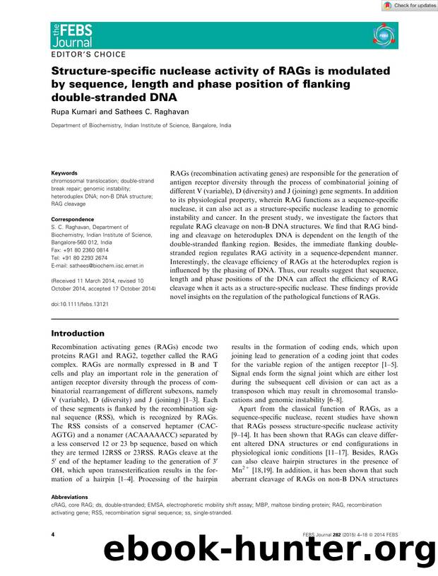Structureâspecific nuclease activity of RAGs is modulated by sequence, length and phase position of flanking doubleâstranded DNA by Unknown
