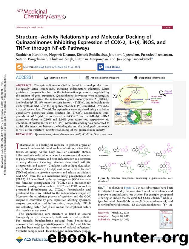 StructureâActivity Relationship and Molecular Docking of Quinazolinones Inhibiting Expression of COX-2, IL-1Î², iNOS, and TNF-Î± through NF-ÎºB Pathways by unknow