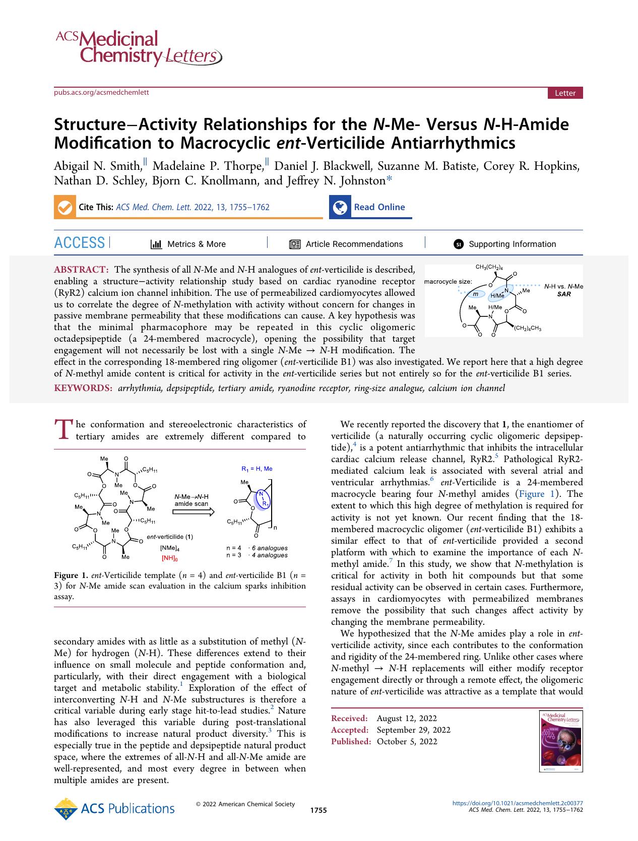 StructureâActivity Relationships for the N-Me- Versus N-H-Amide Modification to Macrocyclic ent-Verticilide Antiarrhythmics by unknow