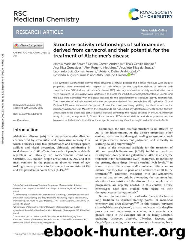 Structureâactivity relationships of sulfonamides derived from carvacrol and their potential for the treatment of Alzheimer's disease by unknow