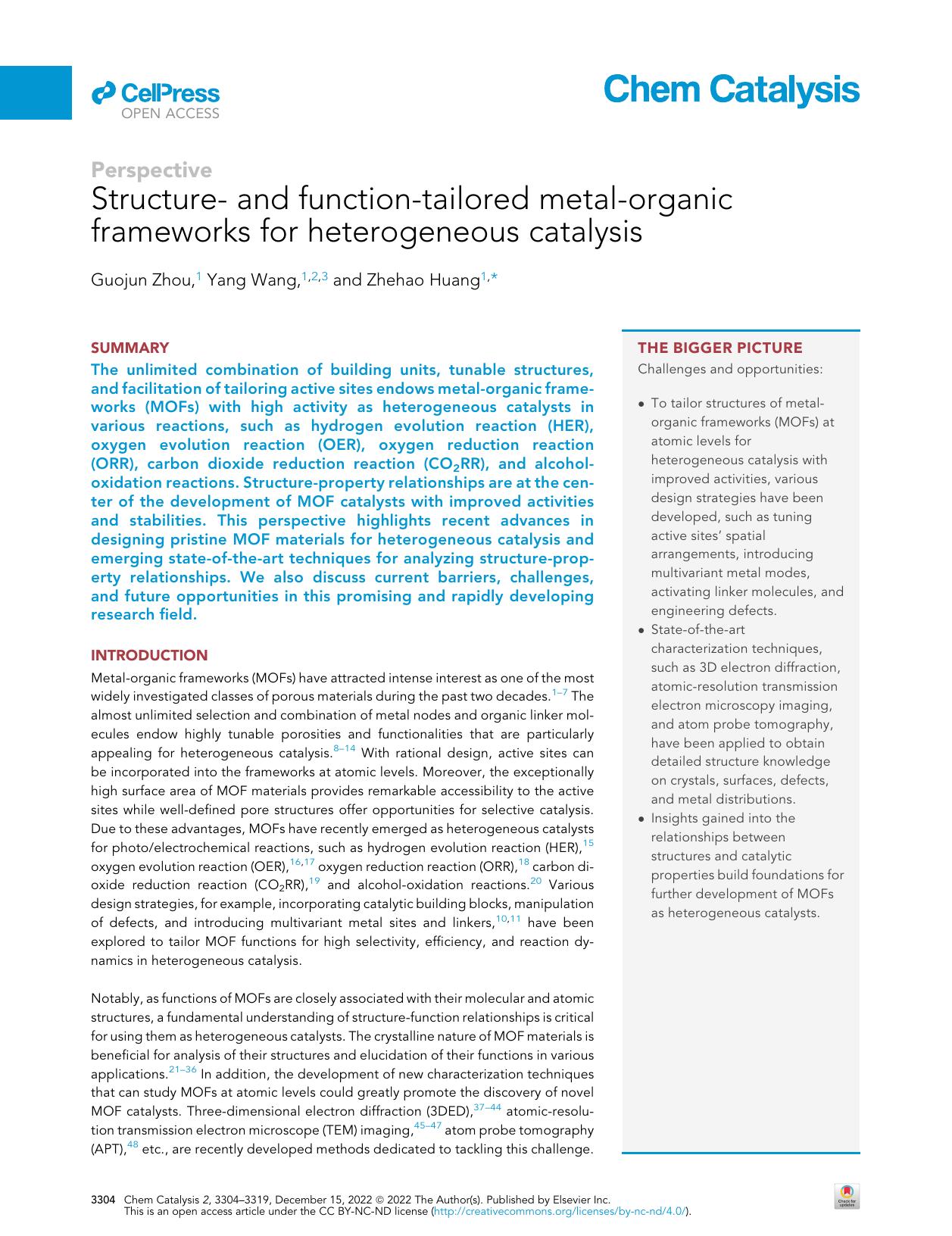 Structure- and function-tailored metal-organic frameworks for heterogeneous catalysis by Guojun Zhou