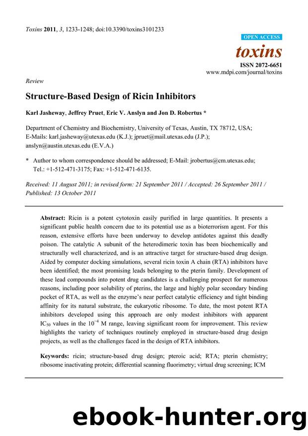 Structure-Based Design of Ricin Inhibitors by Karl Jasheway & Jeffrey Pruet & Eric V. Anslyn & Jon D. Robertus