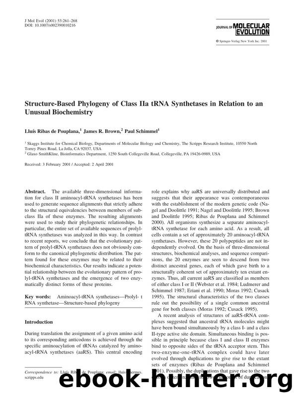 Structure-Based Phylogeny of Class IIa tRNA Synthetases in Relation to an Unusual Biochemistry by Ribas de Pouplana L. et al