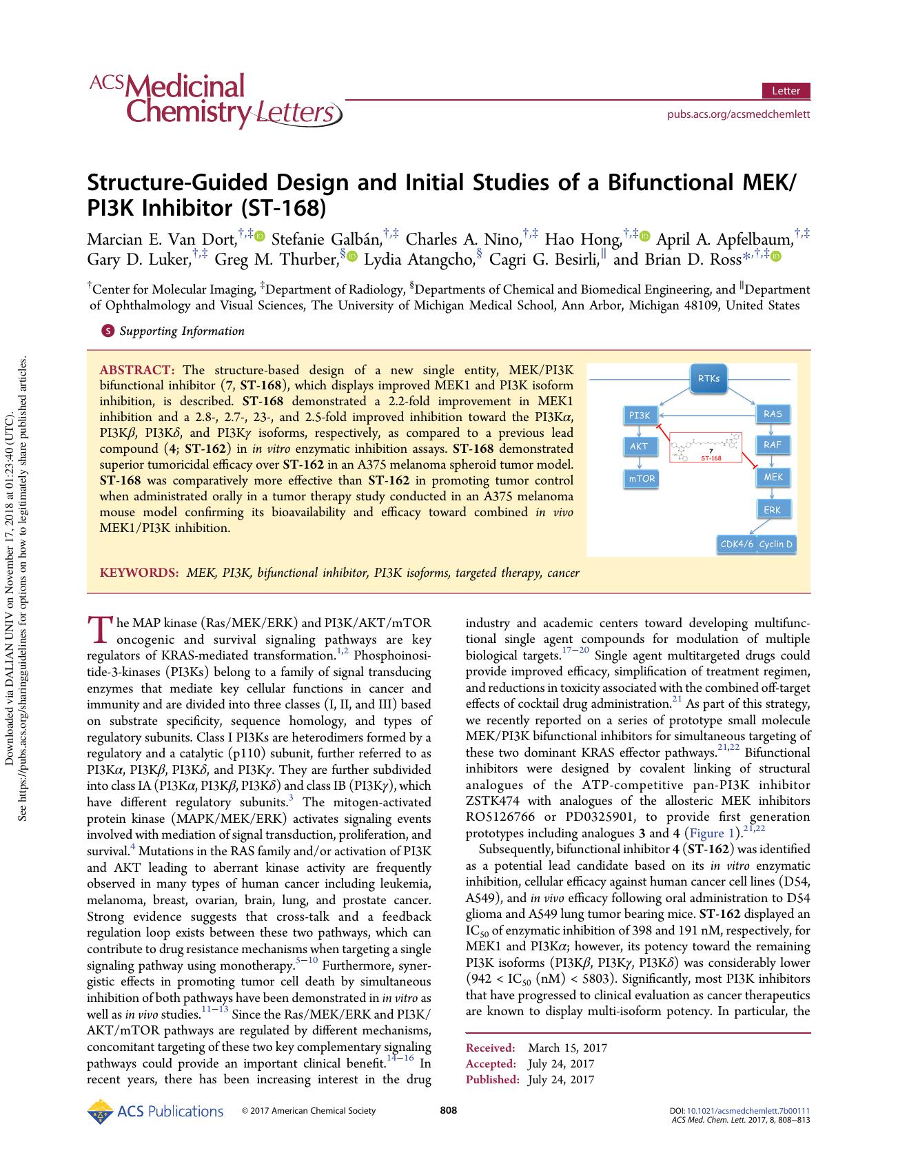 Structure-Guided Design and Initial Studies of a Bifunctional MEKPI3K Inhibitor (ST-168) by unknow