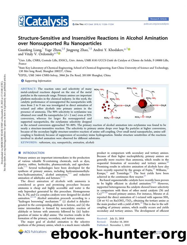 Structure-Sensitive and Insensitive Reactions in Alcohol Amination over Nonsupported Ru Nanoparticles by Guanfeng Liang Yage Zhou Jingpeng Zhao Andrei Y. Khodakov & Vitaly V. Ordomsky