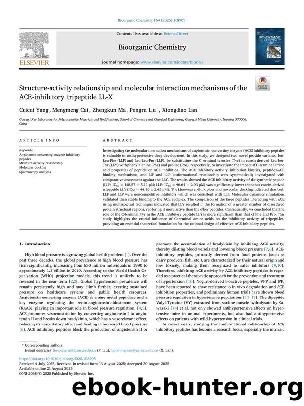 Structure-activity relationship and molecular interaction mechanisms of the ACE-inhibitory tripeptide LL-X by Cuicui Yang & Mengmeng Cai & Zhengkun Ma & Pengru Liu & Xiongdiao Lan