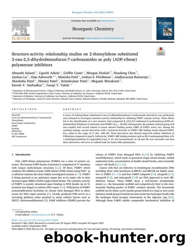 Structure-activity relationship studies on 2-thienylidene substituted 3-oxo-2,3-dihydrobenzofuran-7-carboxamides as poly (ADP-ribose) polymerase inhibitors by unknow