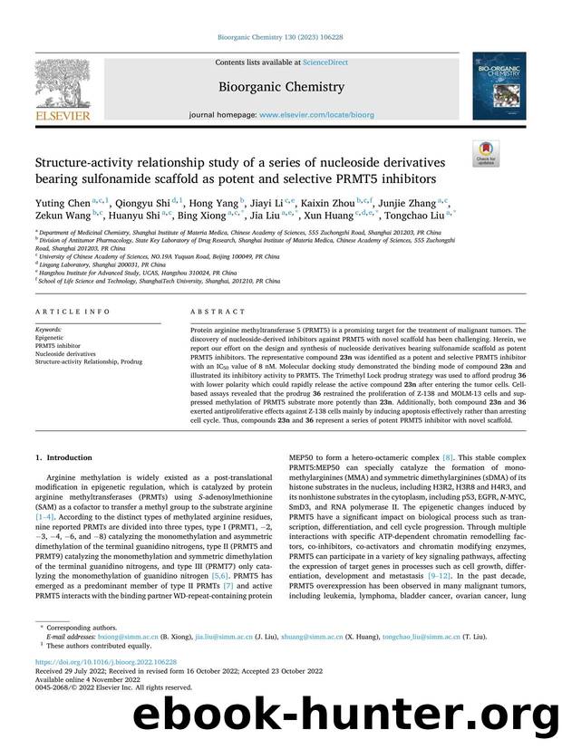 Structure-activity relationship study of a series of nucleoside derivatives bearing sulfonamide scaffold as potent and selective PRMT5 inhibitors by unknow