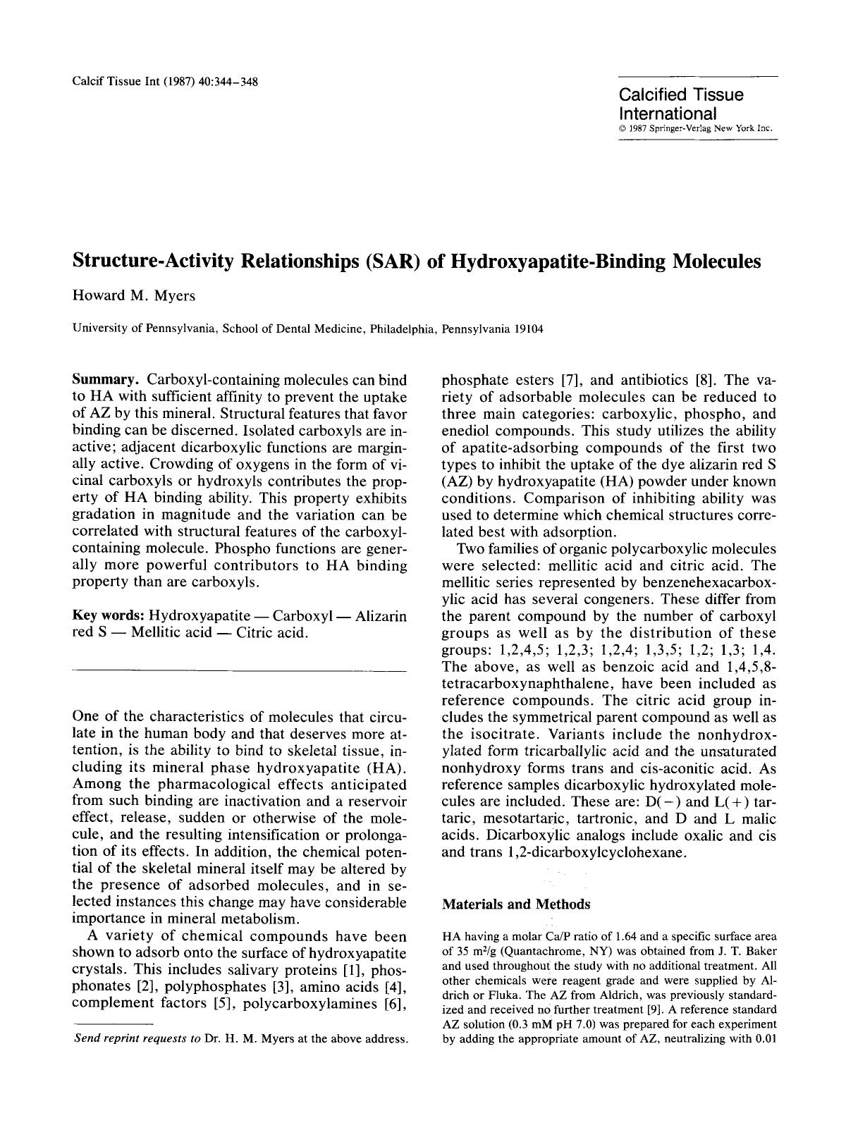 Structure-activity relationships (SAR) of hydroxyapatite-binding molecules by Unknown