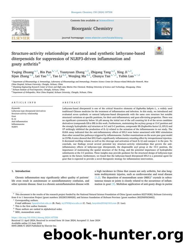Structure-activity relationships of natural and synthetic lathyrane-based diterpenoids for suppression of NLRP3-driven inflammation and gouty arthritis by unknow
