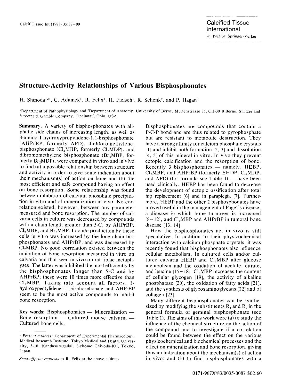 Structure-activity relationships of various bisphosphonates by Unknown