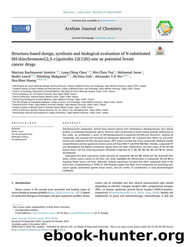 Structure-based design, synthesis and biological evaluation of N-substituted 6H-thiochromeno[2,3âc]quinolin-12(12H)-one as potential breast cancer drugs by unknow