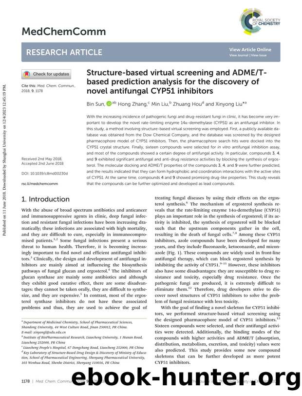 Structure-based virtual screening and ADMET-based prediction analysis for the discovery of novel antifungal CYP51 inhibitors by Bin Sun & Hong Zhang & Min Liu & Zhuang Hou & Xinyong Liu