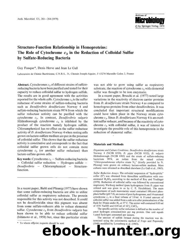 Structure-function relationship in hemoproteins: The role of cytochrome <Emphasis Type="Italic">c<Emphasis> <Subscript>3<Subscript> in the reduction of colloidal sulfur by sulfate-reducing bacteria by Unknown