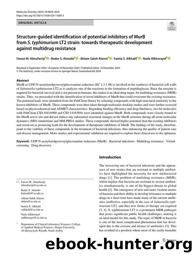 Structure-guided identification of potential inhibitors of MurB from S. typhimurium LT2 strain: towards therapeutic development against multidrug resistance by unknow