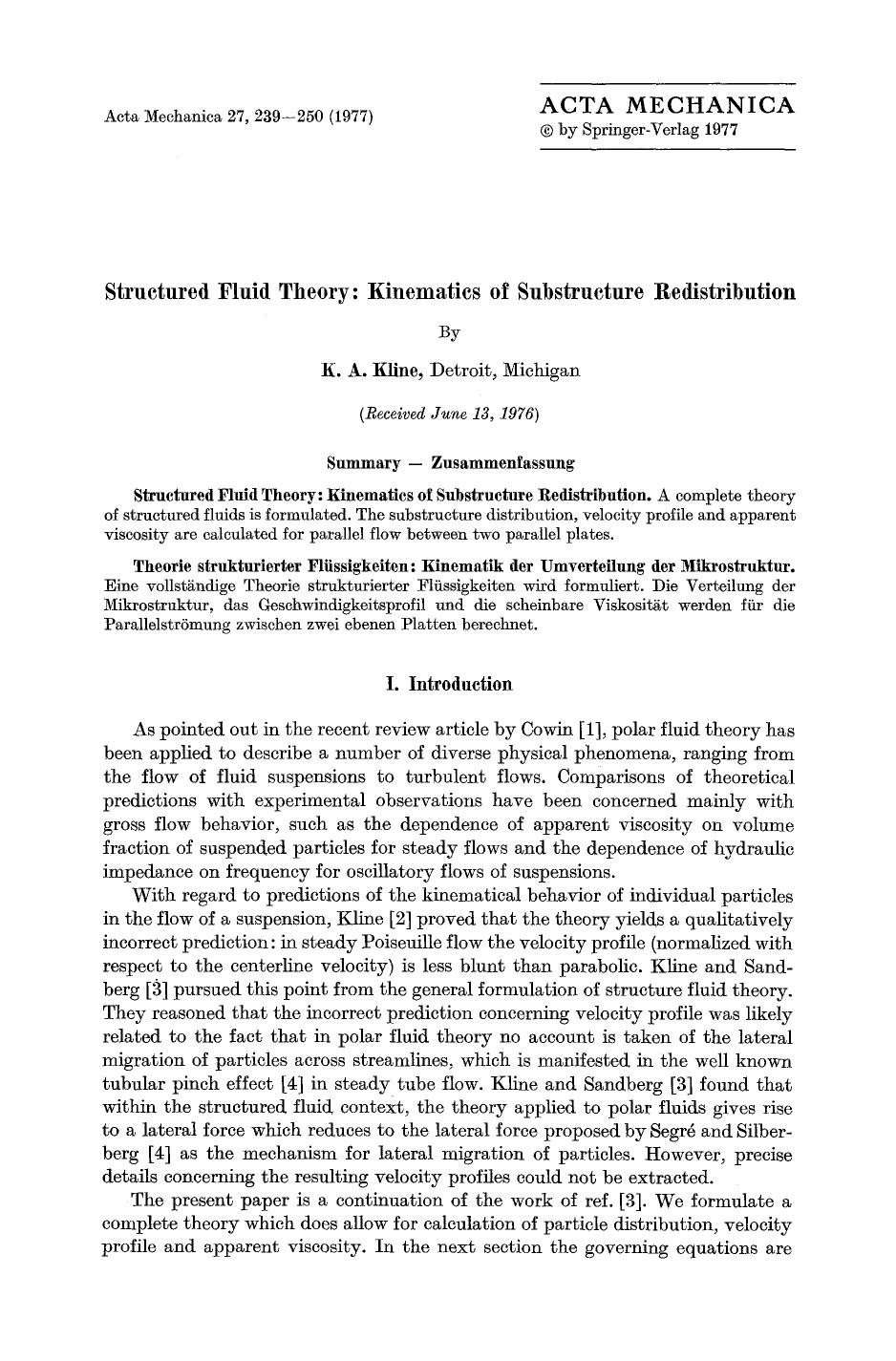 Structured fluid theory: Kinematics of substructure redistribution by Unknown