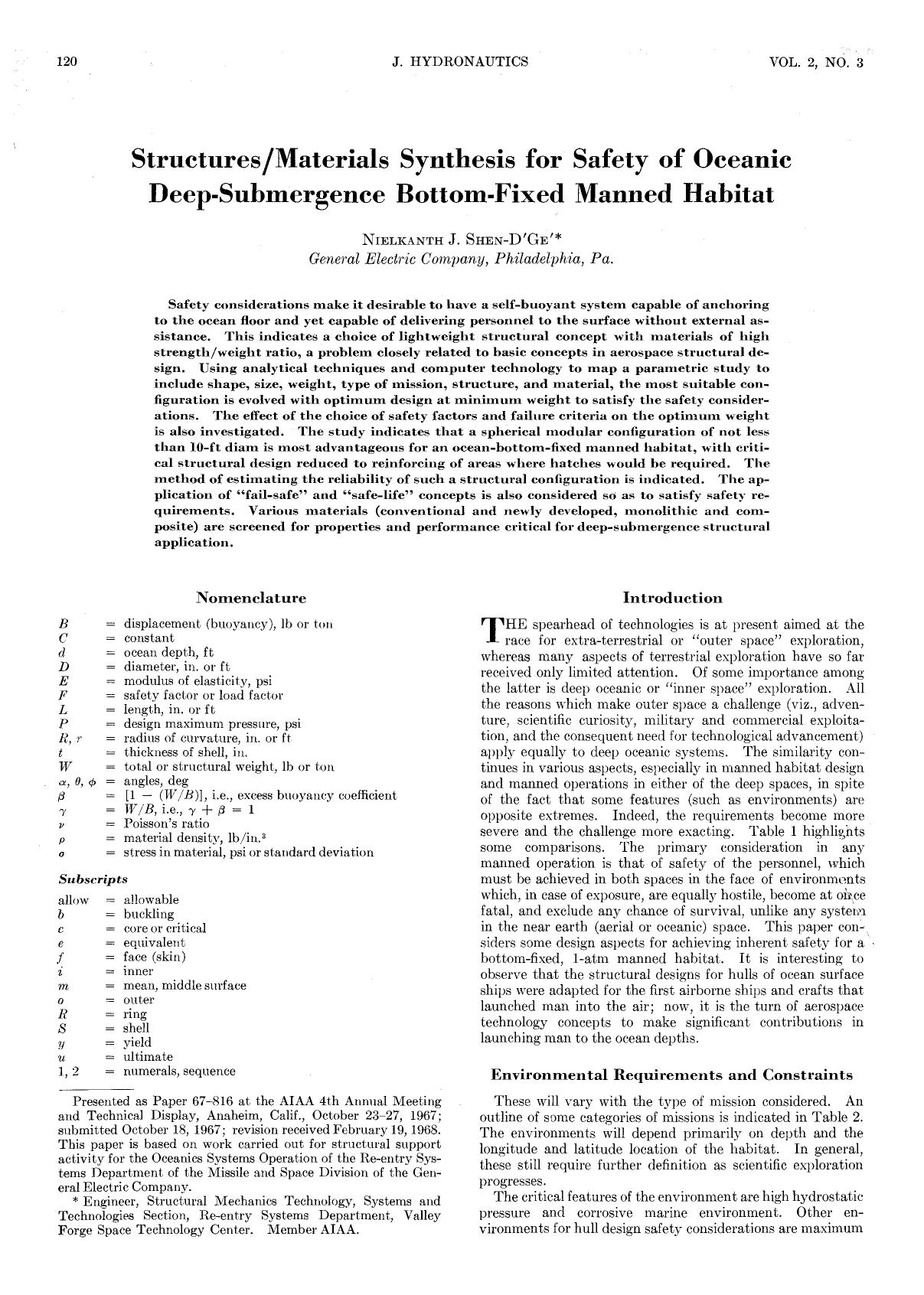 Structures Materials Synthesis for Safety of Oceanic Deep-Submergence Bottom-Fixed Manned Habit by Unknown