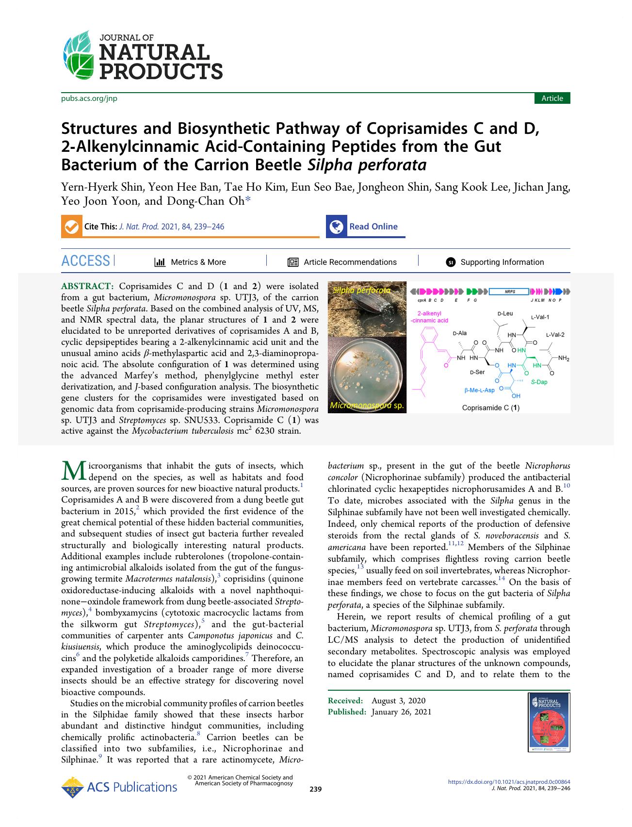 Structures and Biosynthetic Pathway of Coprisamides C and D, 2-Alkenylcinnamic Acid-Containing Peptides from the Gut Bacterium of the Carrion Beetle Silpha perforata by unknow