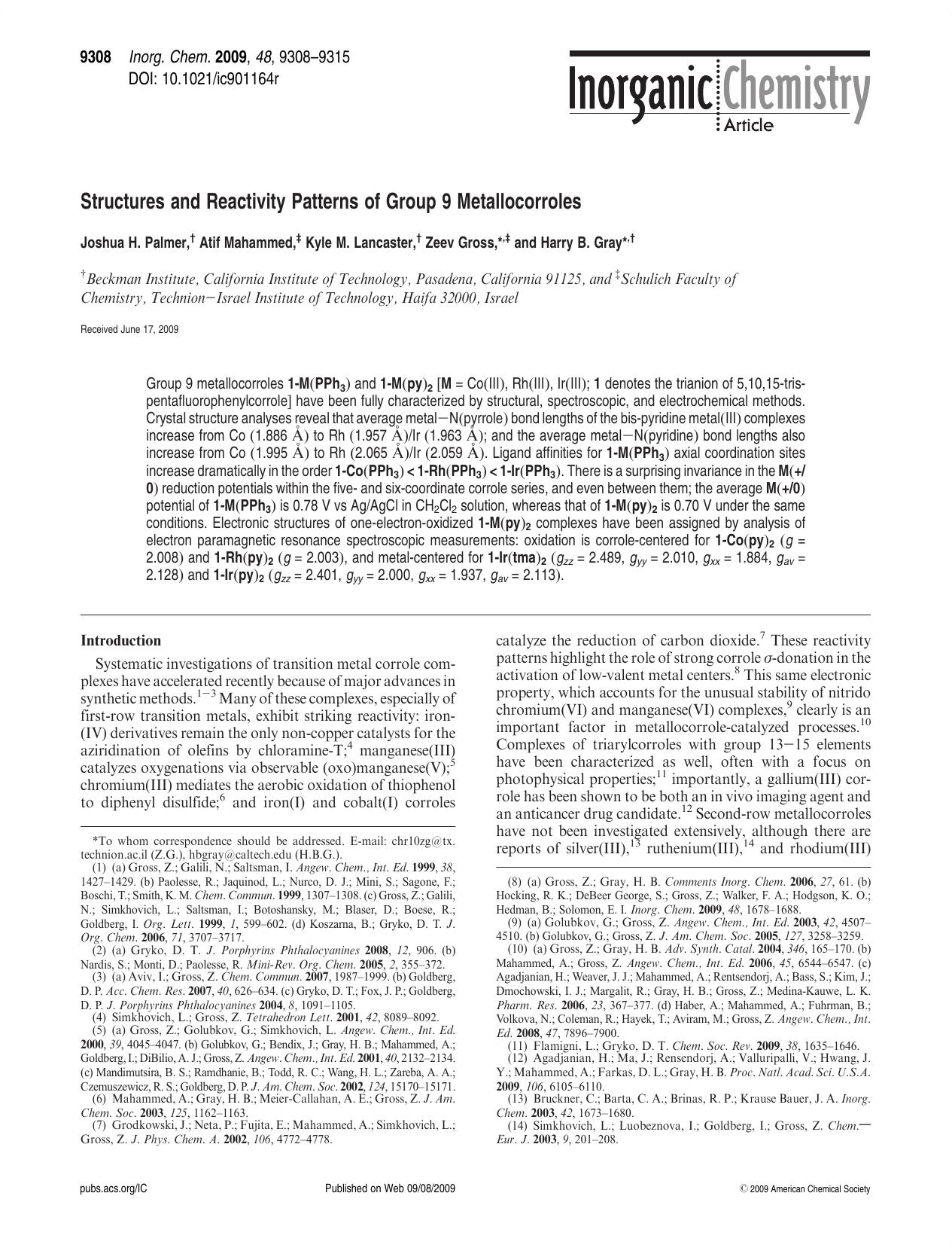 Structures and Reactivity Patterns of Group 9 Metallocorroles by unknow