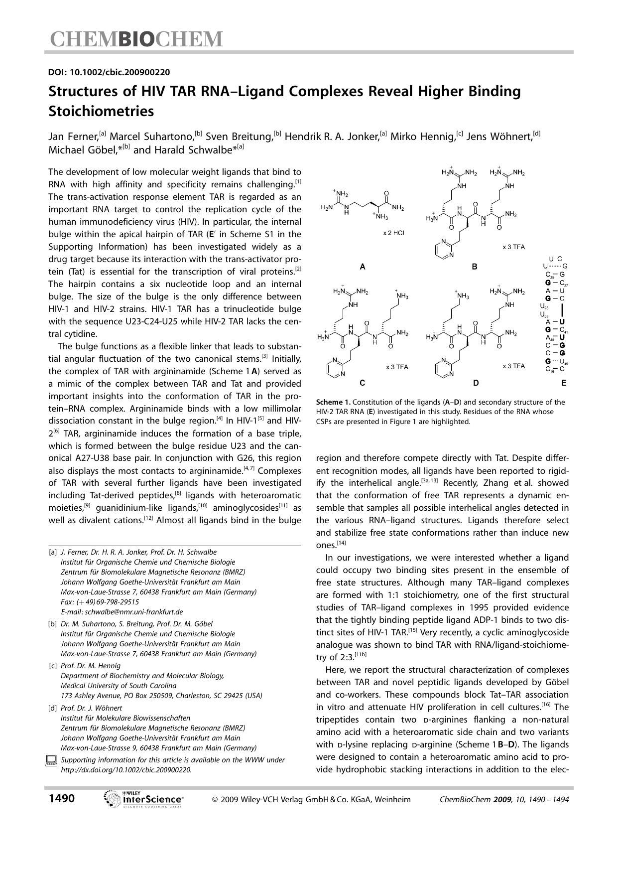 Structures of HIV TAR RNA-Ligand Complexes Reveal Higher Binding Stoichiometries by Unknown
