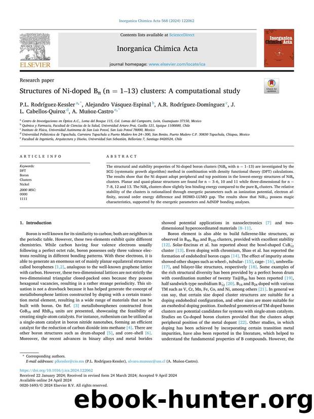 Structures of Ni-doped B n (nÂ =Â 1â13) clusters: A computational study by P.L. Rodríguez-Kessler