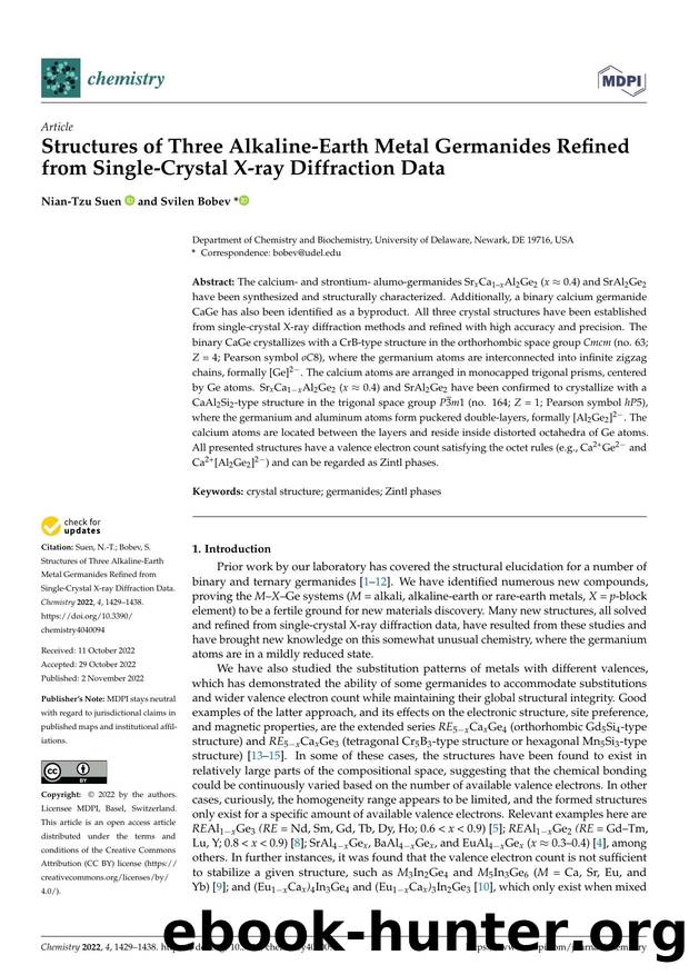Structures of Three Alkaline-Earth Metal Germanides Refined from Single-Crystal X-ray Diffraction Data by Nian-Tzu Suen & Svilen Bobev