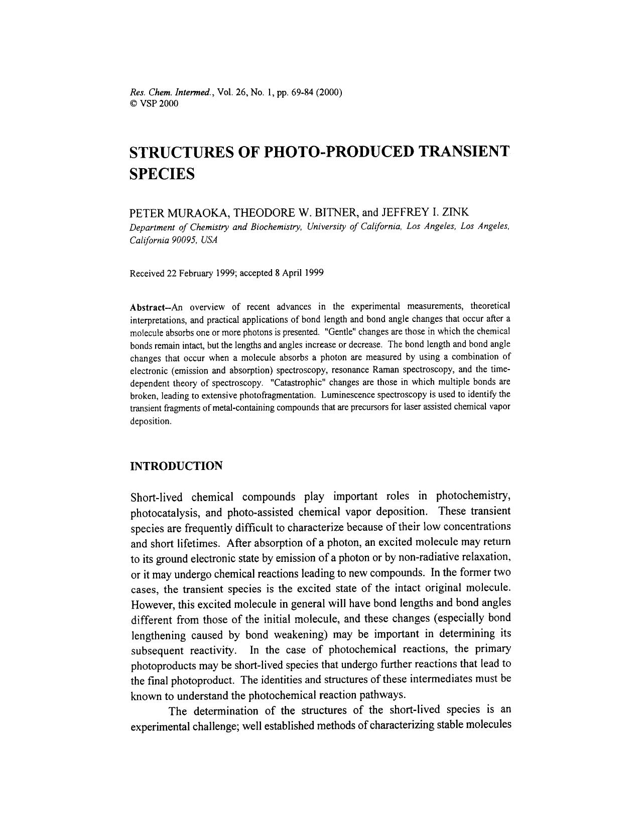 Structures of photo-produced transient species by Unknown