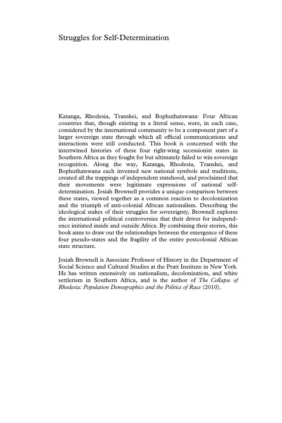 Struggles for Self-Determination: The Denial of Reactionary Statehood in Africa by Josiah Brownell