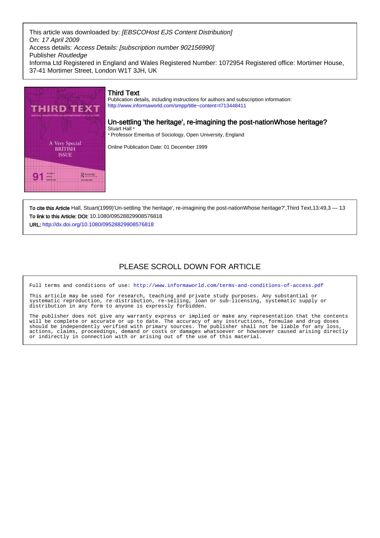Stuart Hall by Un-Settling The Heritage