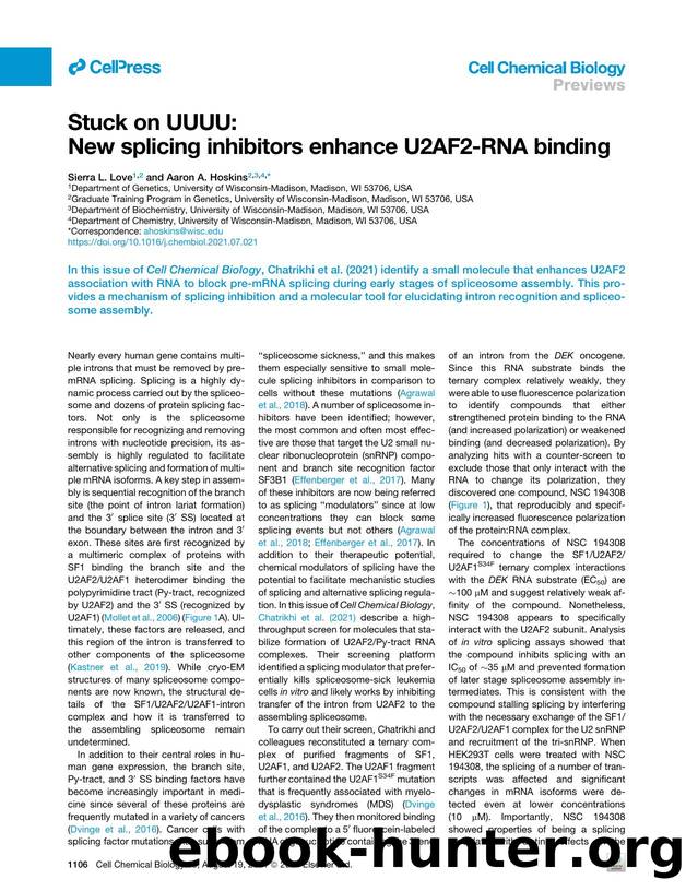 Stuck on UUUU: New splicing inhibitors enhance U2AF2-RNA binding by Sierra L. Love & Aaron A. Hoskins