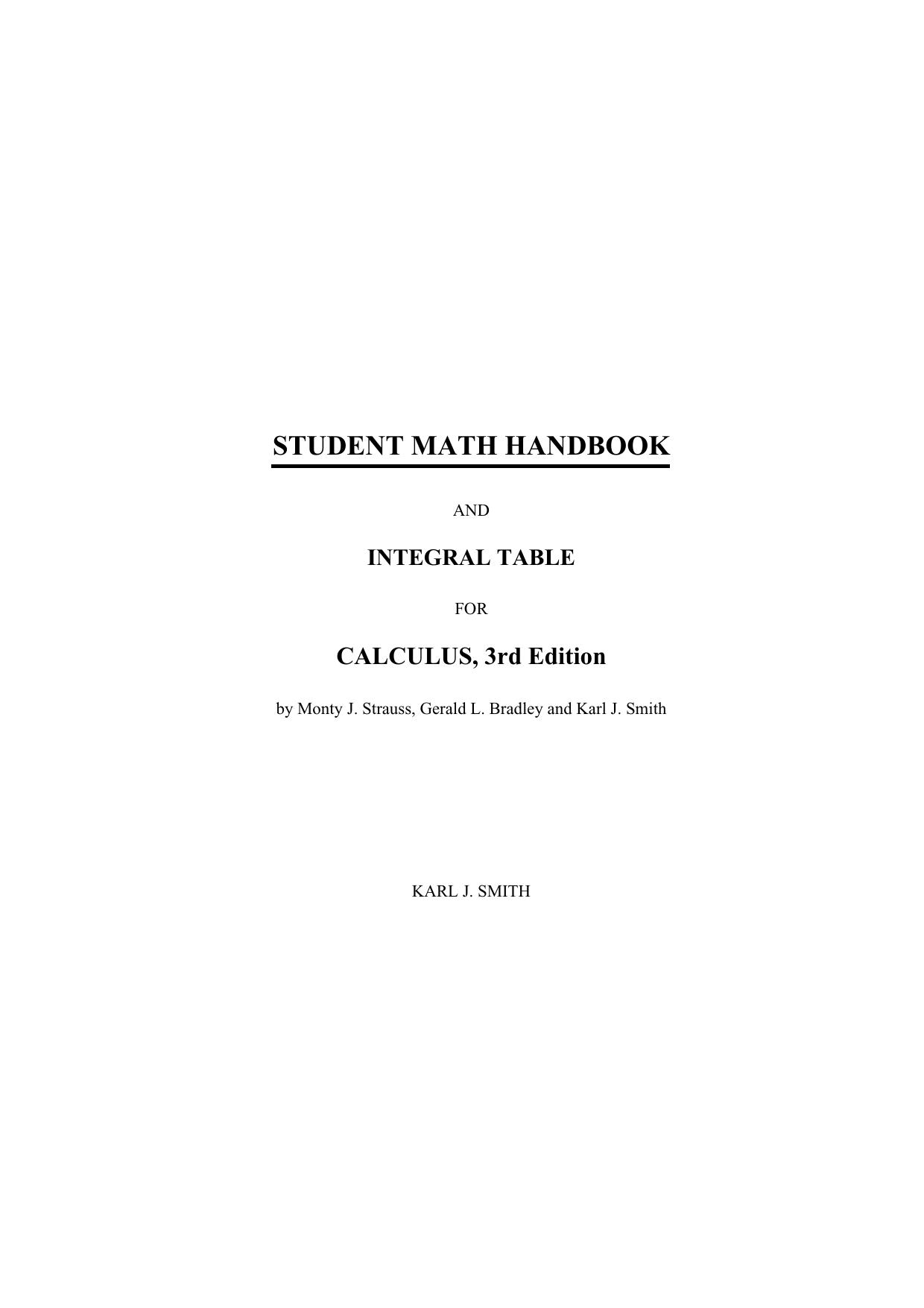 Student Mathematics Handbook and Integral Table for Calculus by Karl J. Smith
