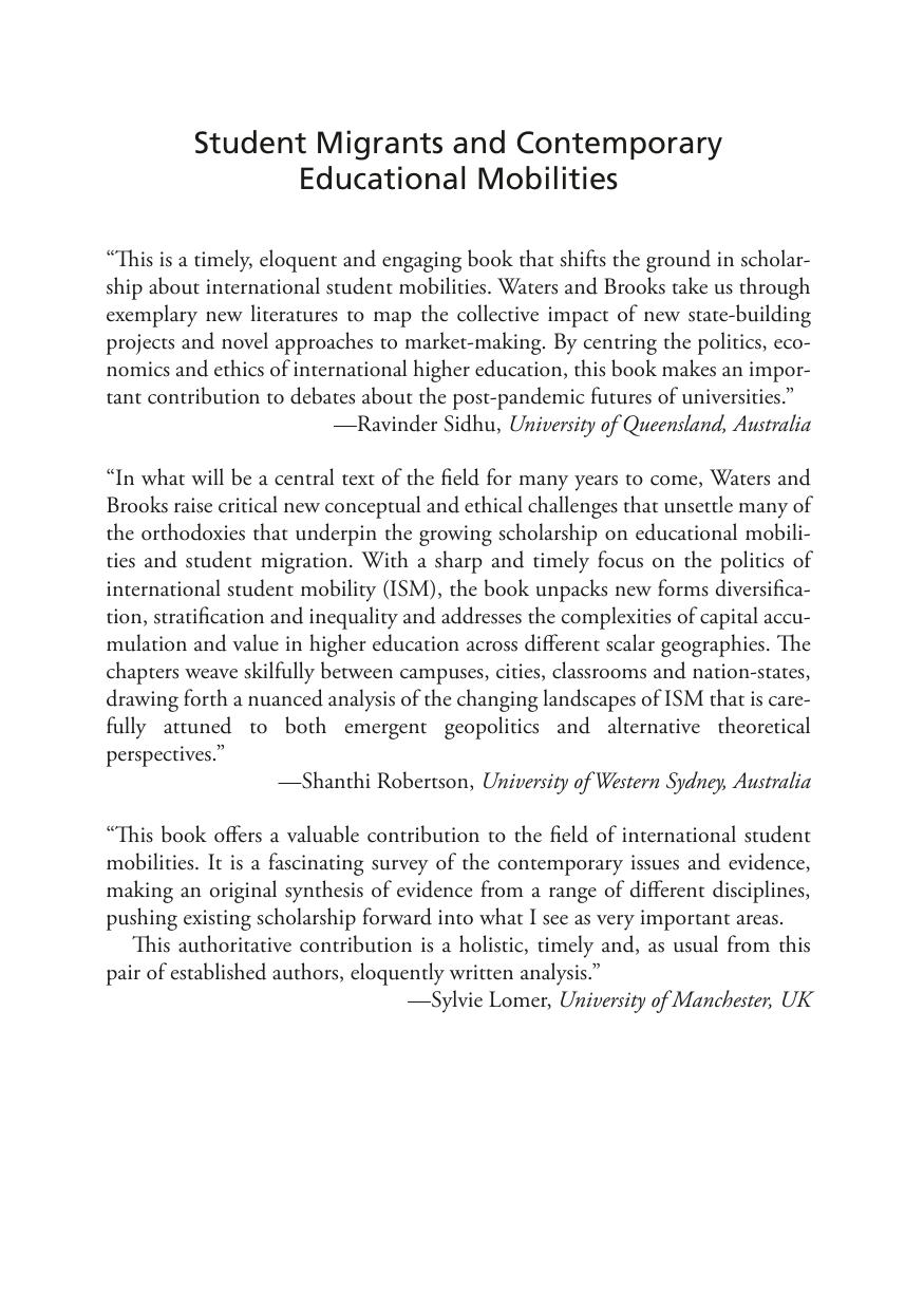 Student Migrants and Contemporary Educational Mobilities by Johanna Waters Rachel Brooks