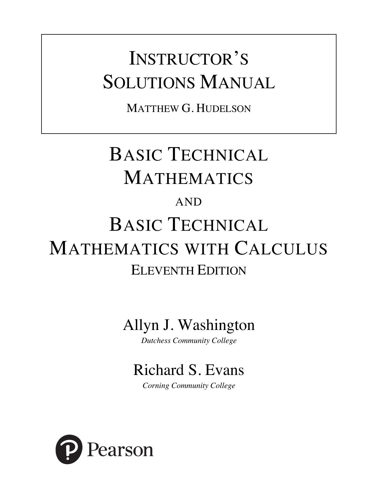 Student Solutions Manual for Basic Technical Mathematics 11 Edition by Allyn Washington Richard Evans